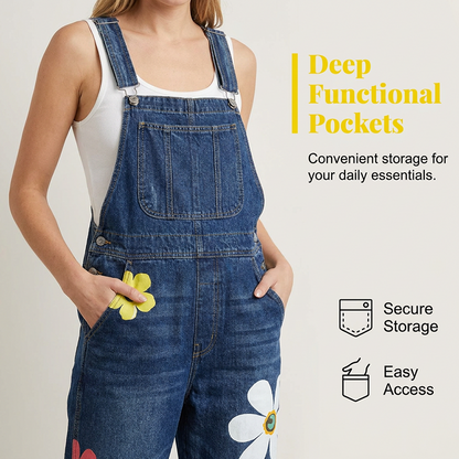 Salopette en Jean Femme à Imprimé Fleuri