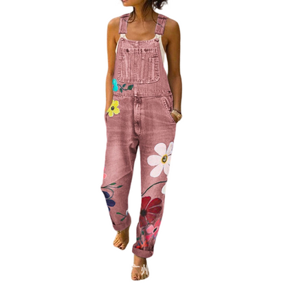 Salopette en Jean Femme à Imprimé Fleuri
