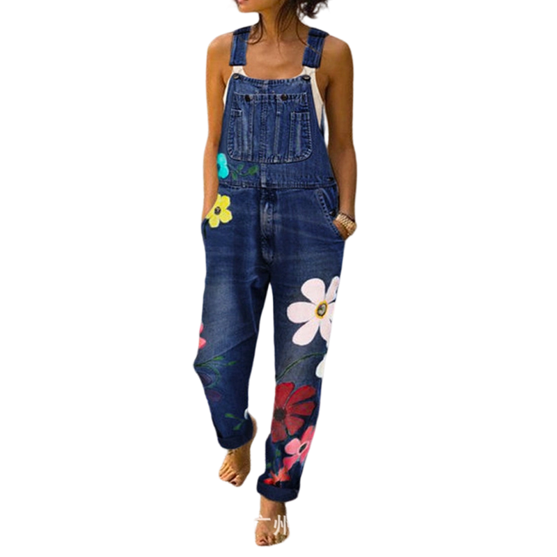Salopette en Jean Femme à Imprimé Fleuri