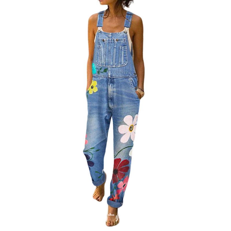 Salopette en Jean Femme à Imprimé Fleuri