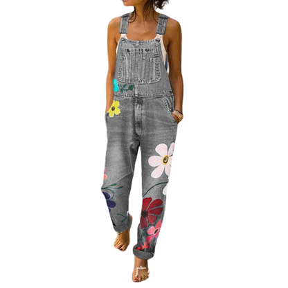 Salopette en Jean Femme à Imprimé Fleuri