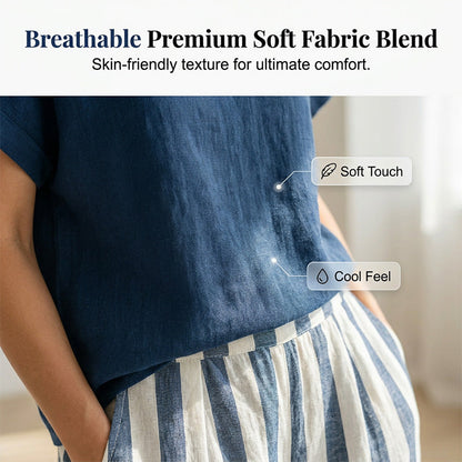 Ensemble Femme Décontracté : Haut Uni et Pantalon Large à Rayures