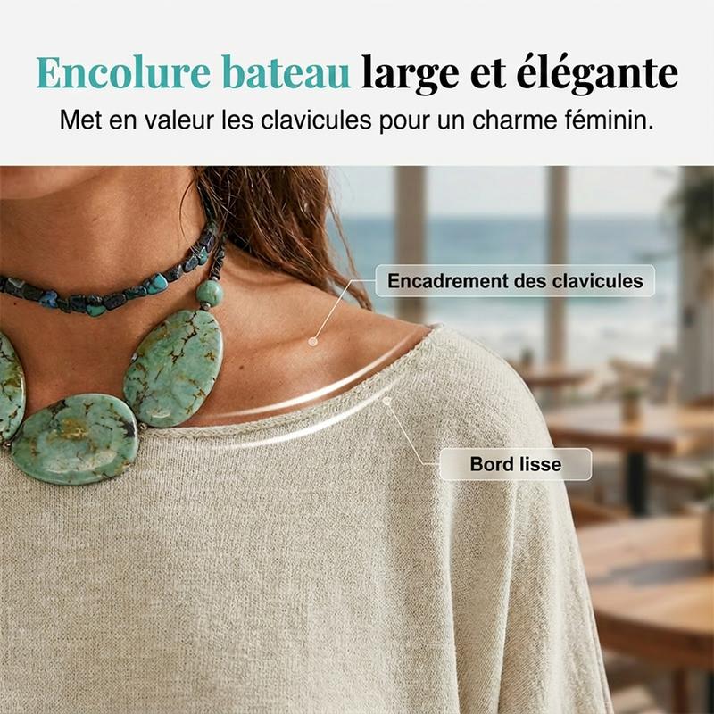 🔥 55 % de réduction 🌼 Haut femme col bateau, coupe large, unicolore ✨