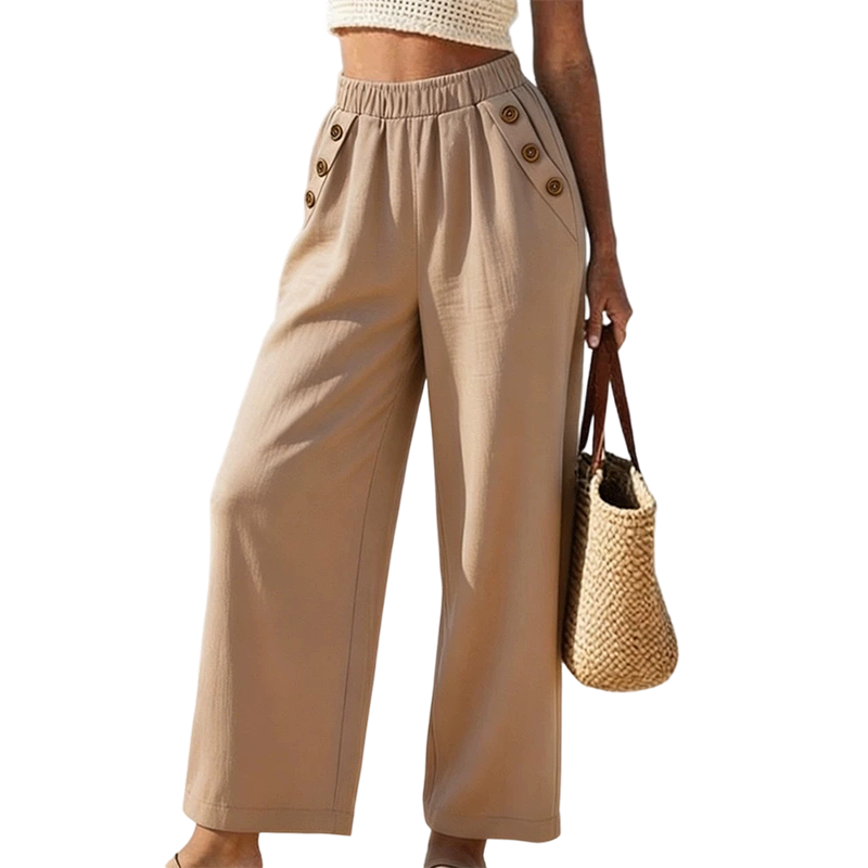 Pantalon pour femme à jambes larges et boutons décoratifs