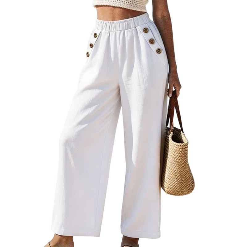 Pantalon pour femme à jambes larges et boutons décoratifs
