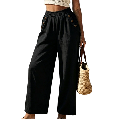 Pantalon pour femme à jambes larges et boutons décoratifs
