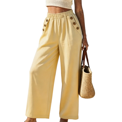 Pantalon pour femme à jambes larges et boutons décoratifs