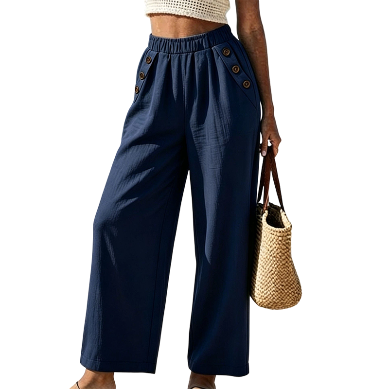 Pantalon pour femme à jambes larges et boutons décoratifs