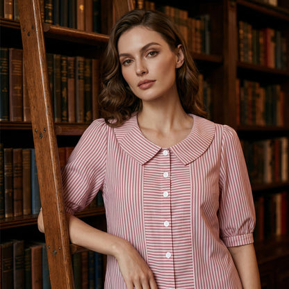 Chemisier à rayures et manches bouffantes pour femme, avec boutons