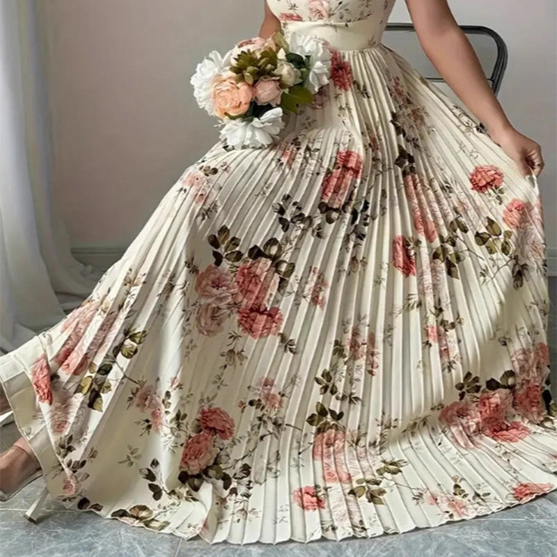 🌸 PROMO LIMITÉE 50% DE RÉDUCTION ! ✨ Robe Longue Plissée Imprimé Floral – Col Carré, Manches Volantées, Vintage 👒