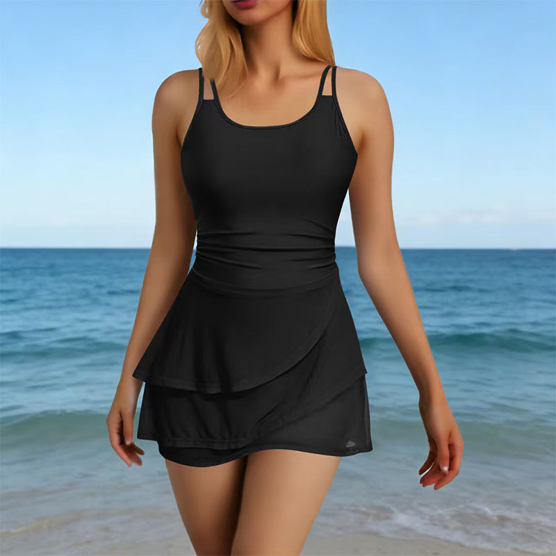 Maillot de bain à jupe froncée et à deux bretelles
