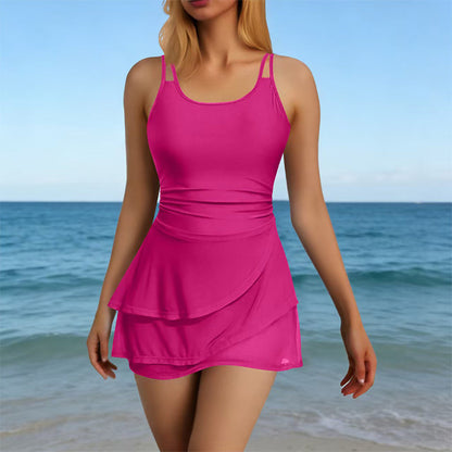 Maillot de bain à jupe froncée et à deux bretelles