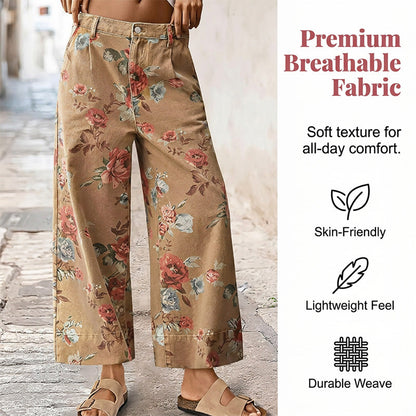 Jean femme cropped à coupe large et imprimé floral