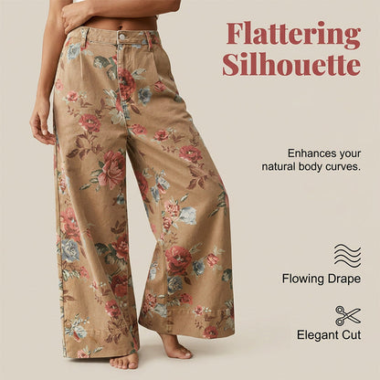 Jean femme cropped à coupe large et imprimé floral