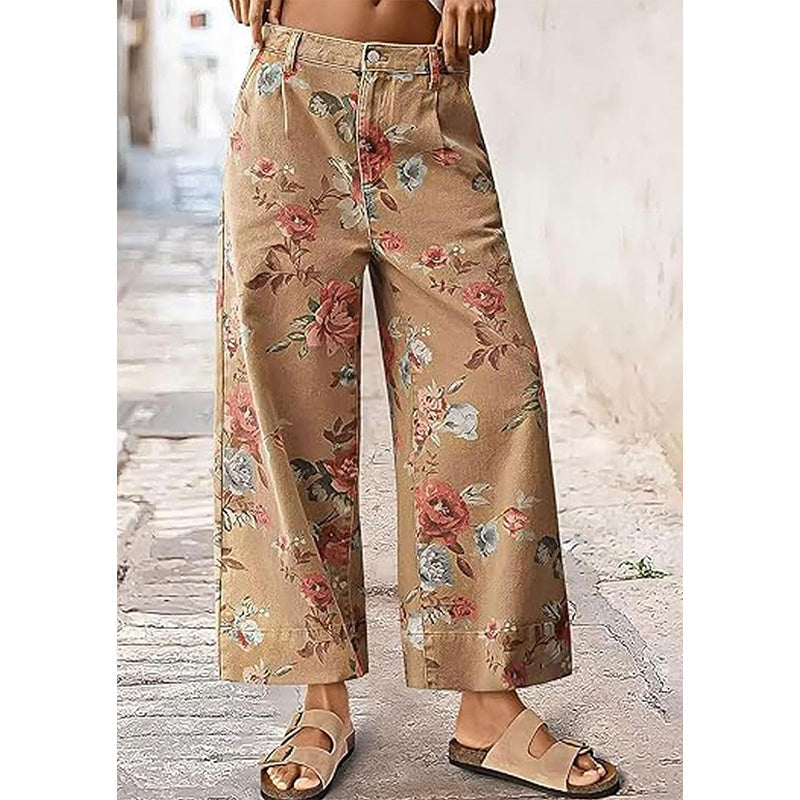Jean femme cropped à coupe large et imprimé floral