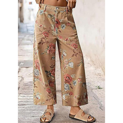 Jean femme cropped à coupe large et imprimé floral