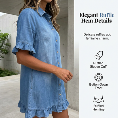 👗Robe chemise en jean ample à volants【Une robe qui vaut vraiment la peine d'être commandée】