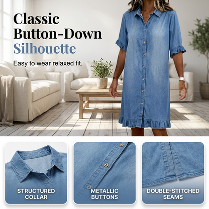 👗Robe chemise en jean ample à volants【Une robe qui vaut vraiment la peine d'être commandée】