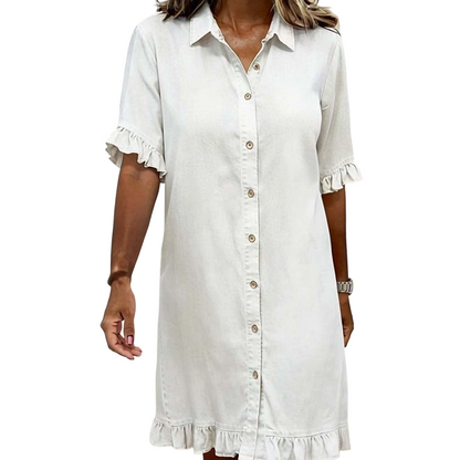 👗Robe chemise en jean ample à volants【Une robe qui vaut vraiment la peine d'être commandée】