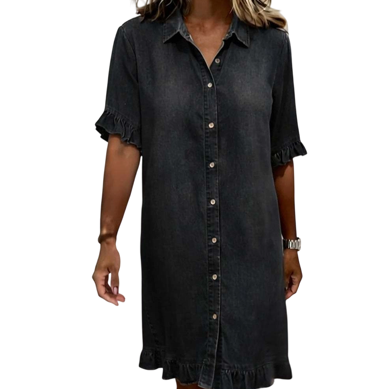 👗Robe chemise en jean ample à volants【Une robe qui vaut vraiment la peine d'être commandée】