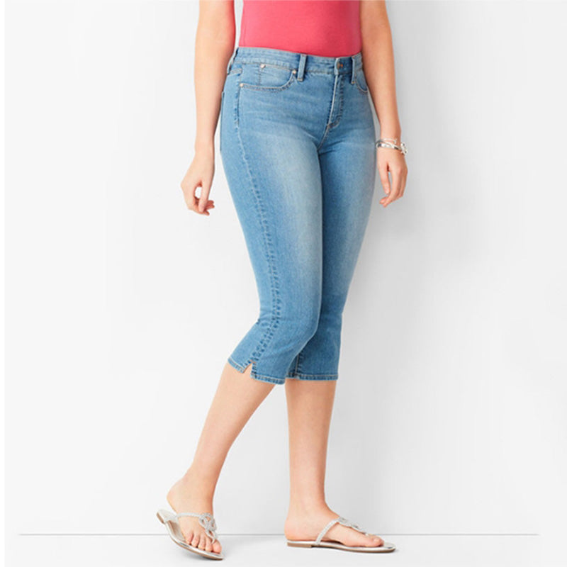 Jean capri en denim extensible pour femme