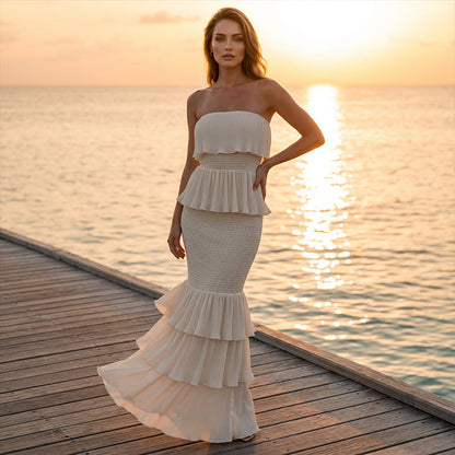 👗 PROMOTION LIMITÉE À -50 % ! 💫 Robe smockée sans bretelles à volants étagés pour femme – Élégante, flatteuse et polyvalente pour toutes les occasions ✨