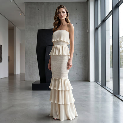 👗 PROMOTION LIMITÉE À -50 % ! 💫 Robe smockée sans bretelles à volants étagés pour femme – Élégante, flatteuse et polyvalente pour toutes les occasions ✨