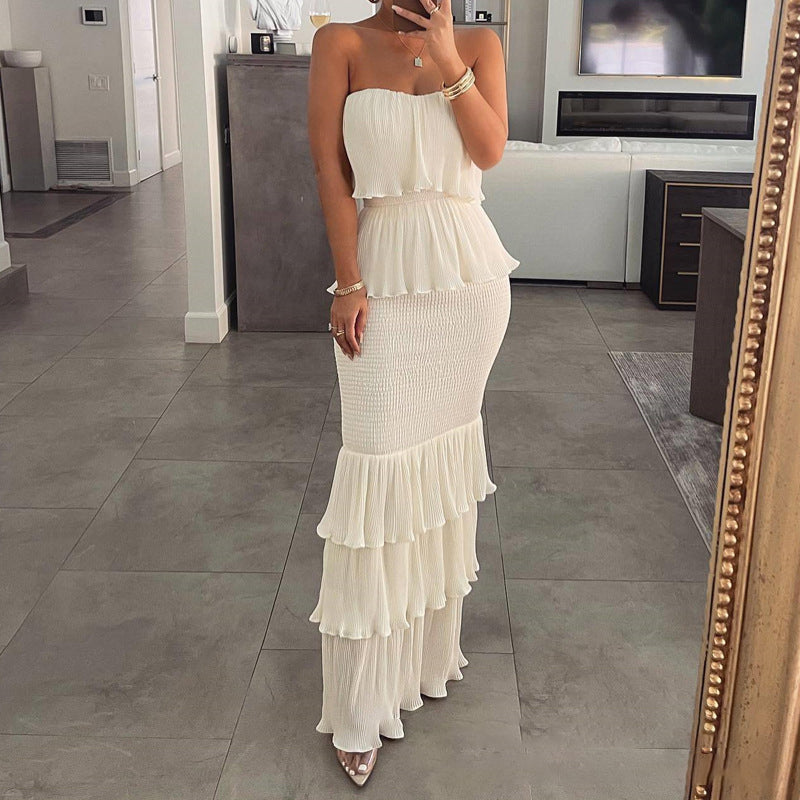 👗 PROMOTION LIMITÉE À -50 % ! 💫 Robe smockée sans bretelles à volants étagés pour femme – Élégante, flatteuse et polyvalente pour toutes les occasions ✨