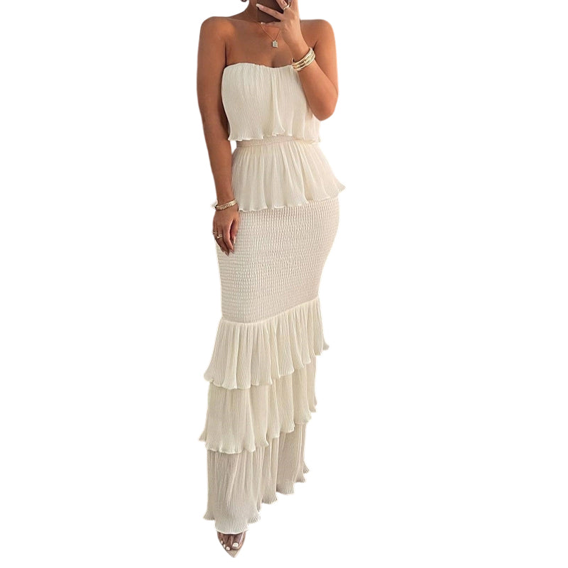 👗 PROMOTION LIMITÉE À -50 % ! 💫 Robe smockée sans bretelles à volants étagés pour femme – Élégante, flatteuse et polyvalente pour toutes les occasions ✨