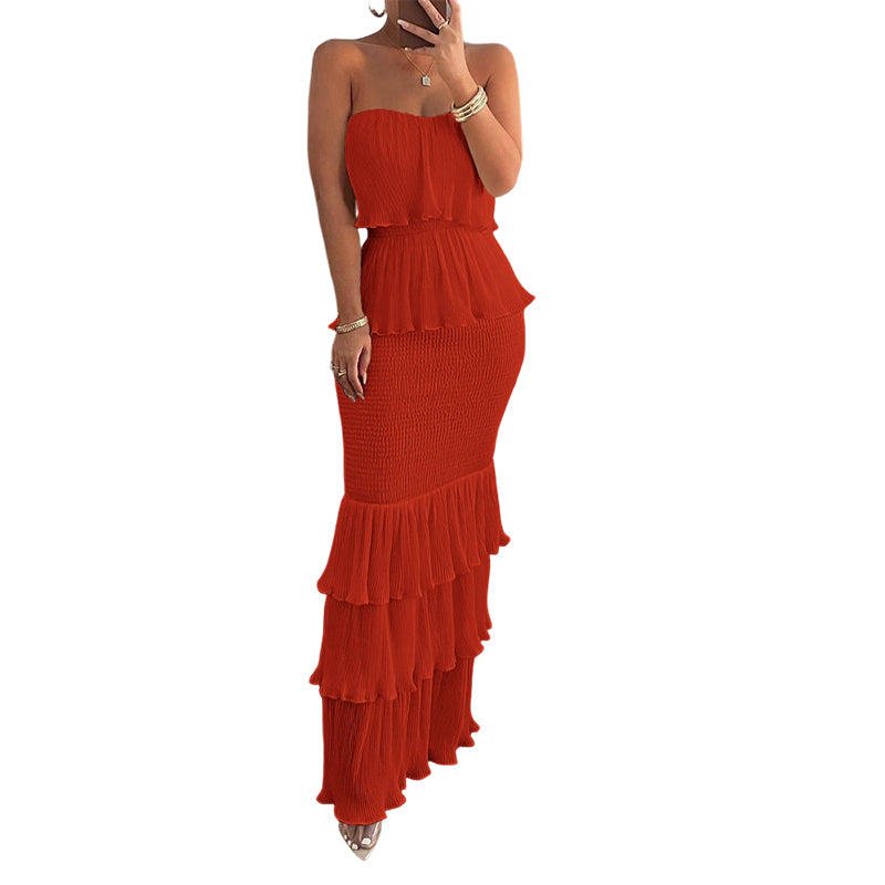👗 PROMOTION LIMITÉE À -50 % ! 💫 Robe smockée sans bretelles à volants étagés pour femme – Élégante, flatteuse et polyvalente pour toutes les occasions ✨