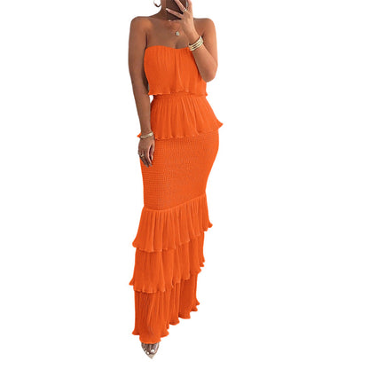 👗 PROMOTION LIMITÉE À -50 % ! 💫 Robe smockée sans bretelles à volants étagés pour femme – Élégante, flatteuse et polyvalente pour toutes les occasions ✨