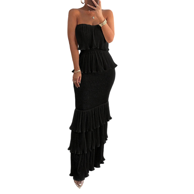 👗 PROMOTION LIMITÉE À -50 % ! 💫 Robe smockée sans bretelles à volants étagés pour femme – Élégante, flatteuse et polyvalente pour toutes les occasions ✨