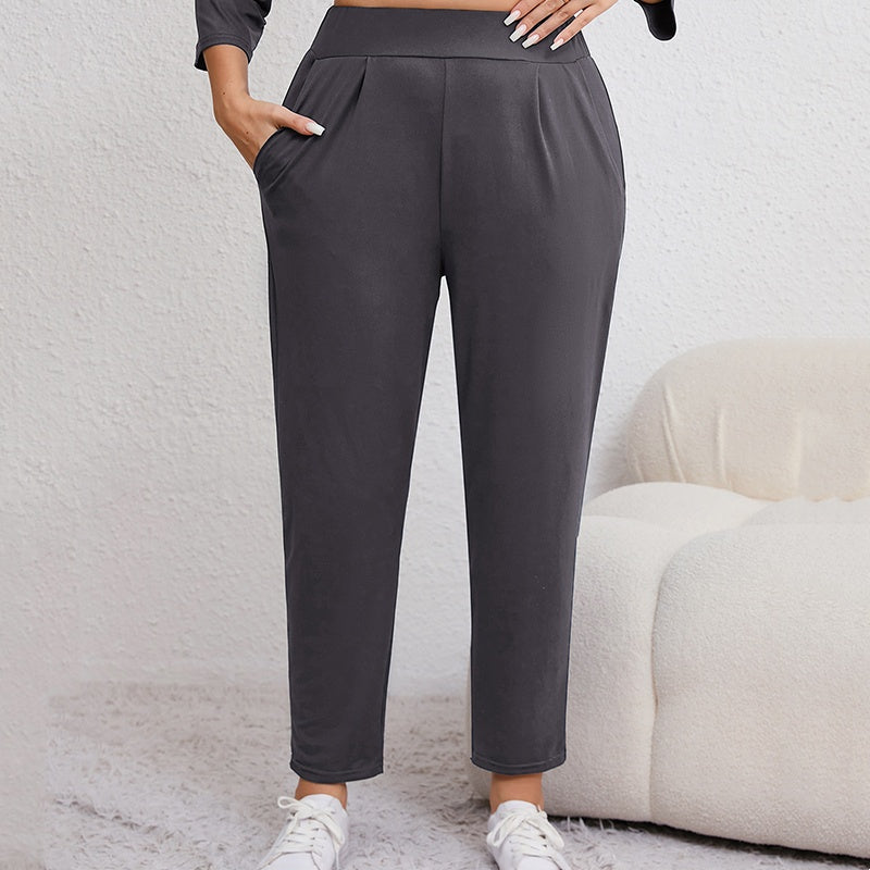 Pantalon fuselé à poches pour femmes, grandes tailles