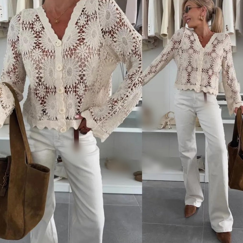 📢📢50 % DE RÉDUCTION !! ⏰Cardigan en maille crochetée à motifs floraux pour femme