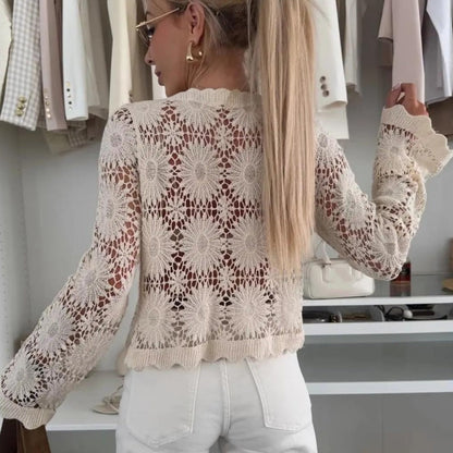 📢📢50 % DE RÉDUCTION !! ⏰Cardigan en maille crochetée à motifs floraux pour femme