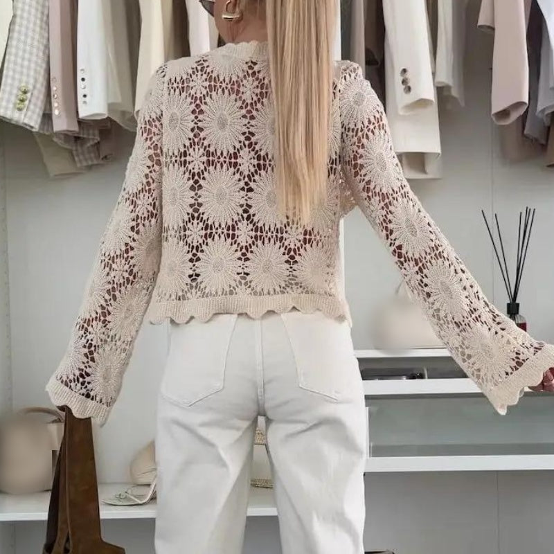 📢📢50 % DE RÉDUCTION !! ⏰Cardigan en maille crochetée à motifs floraux pour femme