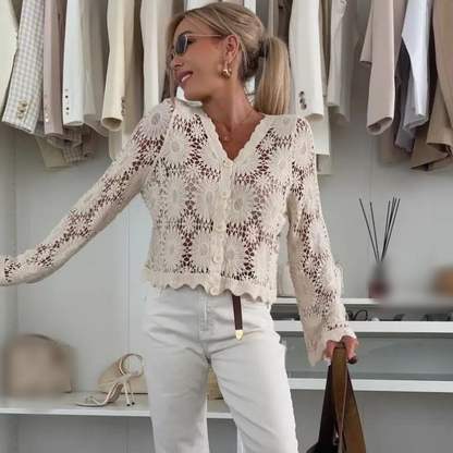 📢📢50 % DE RÉDUCTION !! ⏰Cardigan en maille crochetée à motifs floraux pour femme