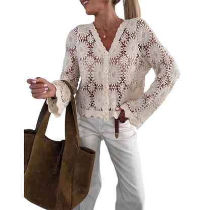📢📢50 % DE RÉDUCTION !! ⏰Cardigan en maille crochetée à motifs floraux pour femme