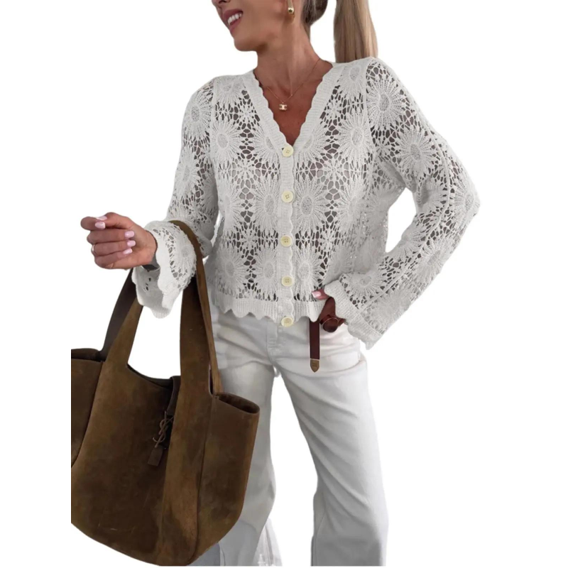 📢📢50 % DE RÉDUCTION !! ⏰Cardigan en maille crochetée à motifs floraux pour femme