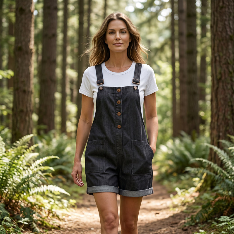 👖 50 % DE RÉDUCTION POUR UNE DURÉE LIMITÉE ! 🌸 Combinaison rétro unie à bretelles réglables – Fermeture à boutons sur le devant, grandes poches, coupe ample ✨