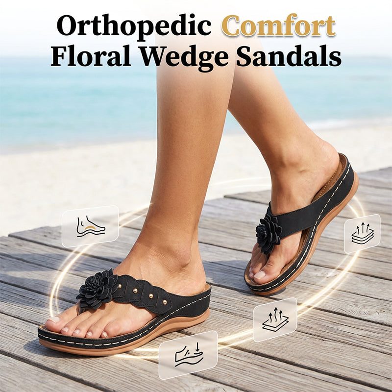Sandales pour femmes à motif floral et soutien de la voûte plantaire