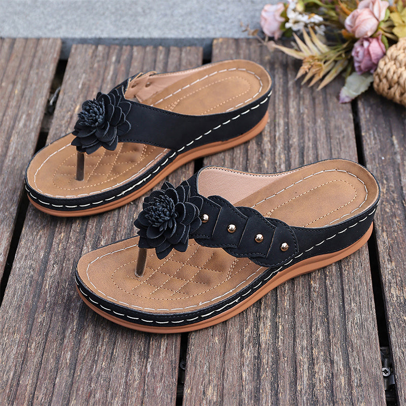 Sandales pour femmes à motif floral et soutien de la voûte plantaire