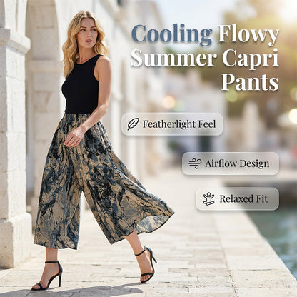 Pantalon capri d'été à jambes larges pour femme