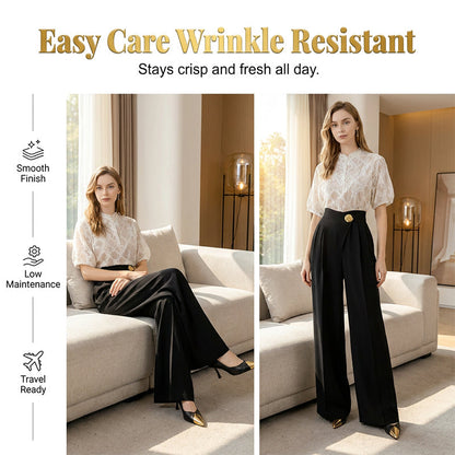 👖 Pantalon décontracté ample taille haute à poches - Effet fluide - Confort & Style 🤍✨
