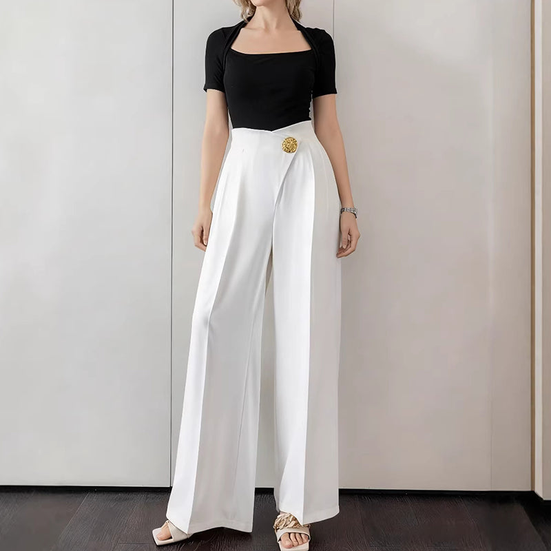 👖 Pantalon décontracté ample taille haute à poches - Effet fluide - Confort & Style 🤍✨