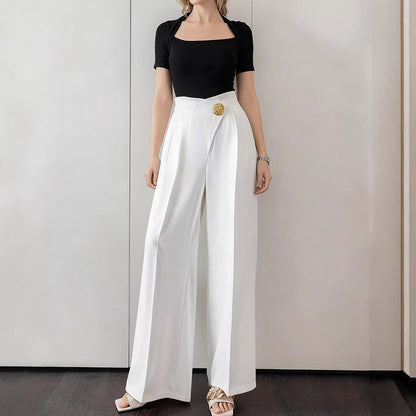 👖 Pantalon décontracté ample taille haute à poches - Effet fluide - Confort & Style 🤍✨