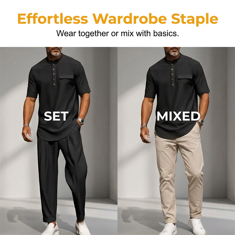 Ensemble 2 pièces homme décontracté moderne à col mao