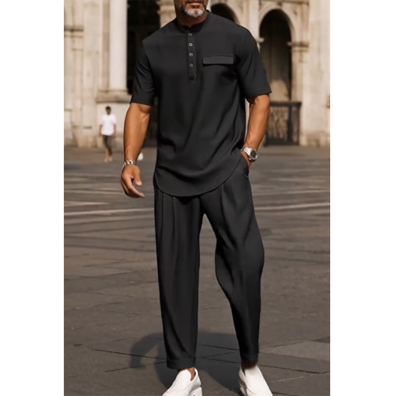 Ensemble 2 pièces homme décontracté moderne à col mao