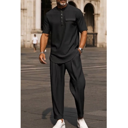 Ensemble 2 pièces homme décontracté moderne à col mao