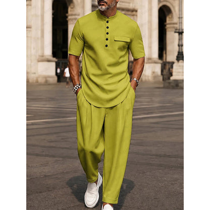 Ensemble 2 pièces homme décontracté moderne à col mao